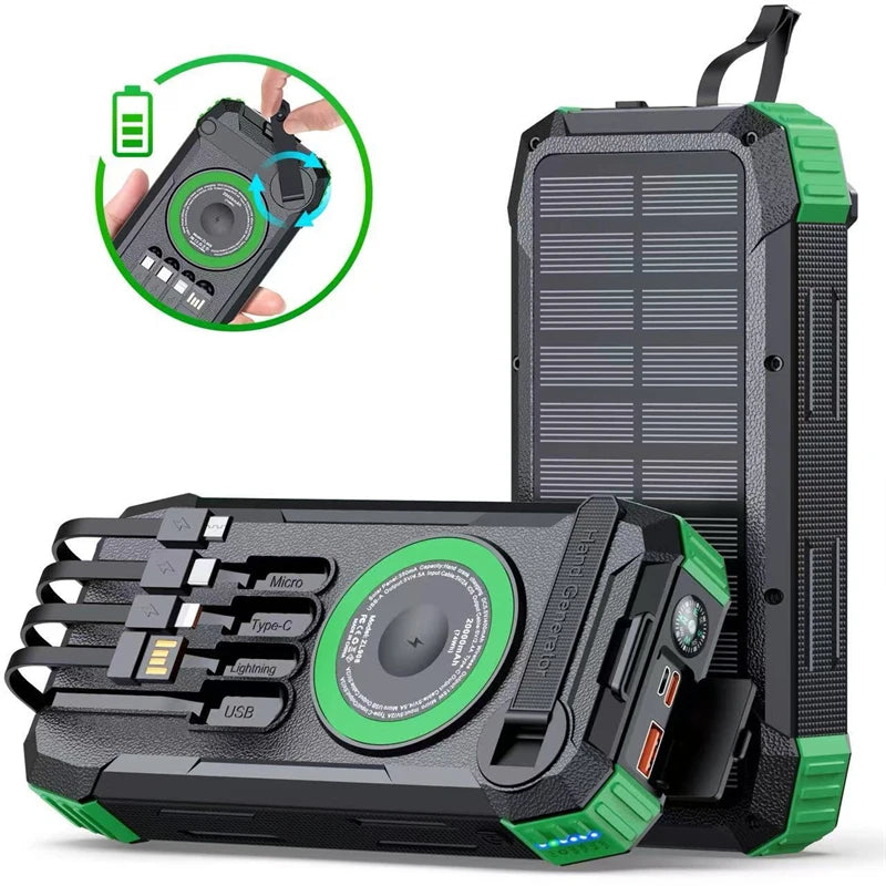Hand Crank Solar Power Bank 20000mAh Magnetic Wireless 22.5W Fast Charging Powerbank with Light for iWatch for iPhone 16 Samsung