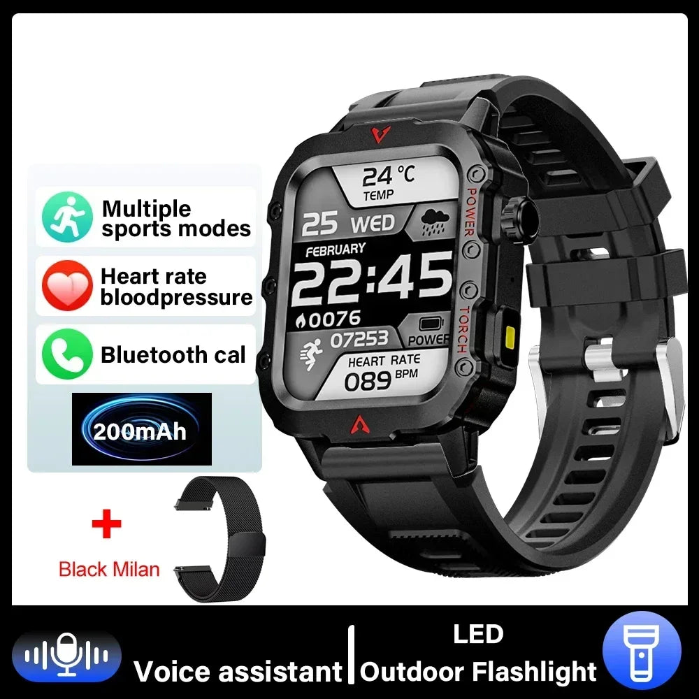 2025 Military Outdoor Smartwatch For Man Bluetooth reloj inteligente LED Flahlight 1.73inch Montres Hommes Sports Smart Watches