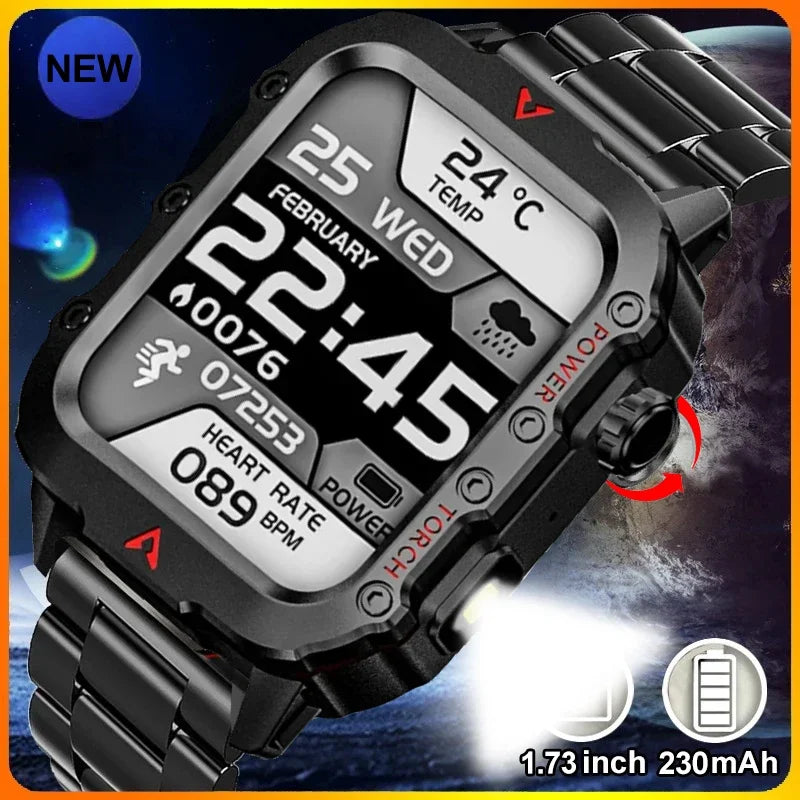 2025 Military Outdoor Smartwatch For Man Bluetooth reloj inteligente LED Flahlight 1.73inch Montres Hommes Sports Smart Watches