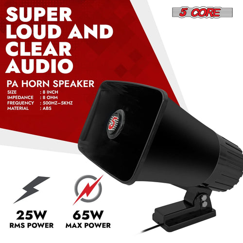 5 Core PA Speaker Pair 5 x 8" 65W Bull Horn Loud Audio Outdoor Speakers System 8Ohm Reflex Megaphone-1
