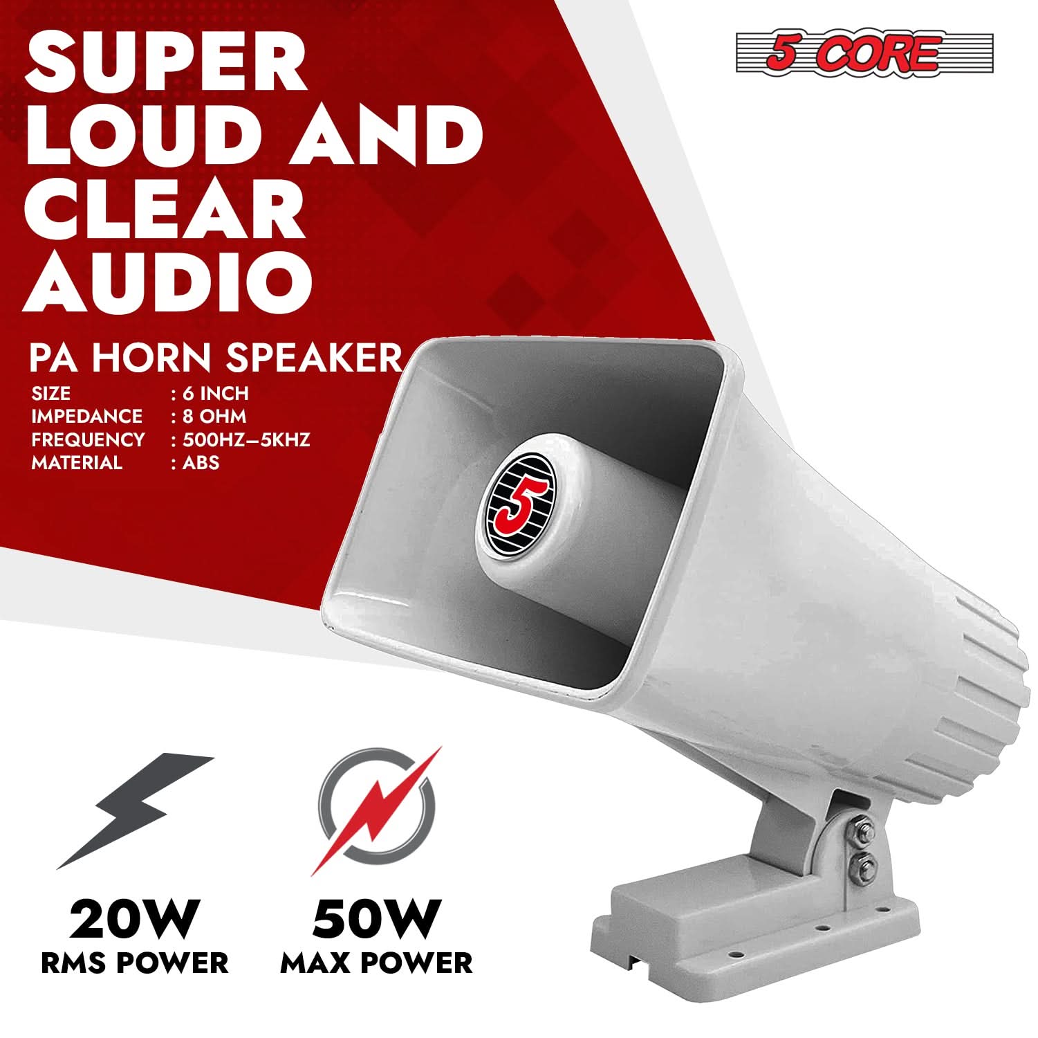 5 Core PA Speaker Pair 6 x 4" 50W Bull Horn Loud Audio Outdoor Speakers System 8Ohm Reflex Megaphone-1