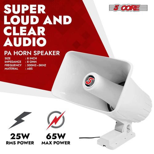 5 Core PA Speaker Pair 5 x 8" 65W Bull Horn Loud Audio Outdoor Speakers System 8Ohm Reflex Megaphone-1