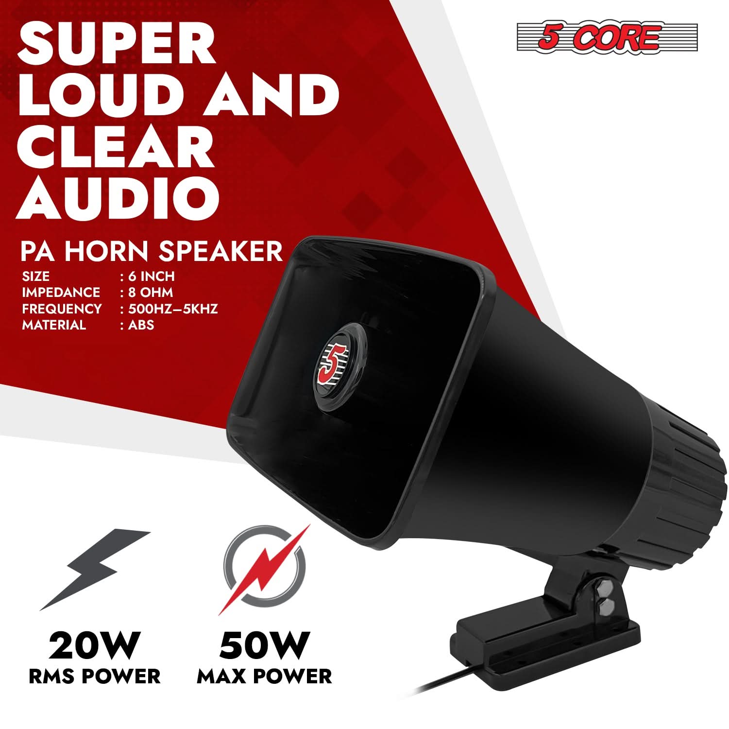 5 Core PA Speaker Pair 6 x 4" 50W Bull Horn Loud Audio Outdoor Speakers System 8Ohm Reflex Megaphone-1