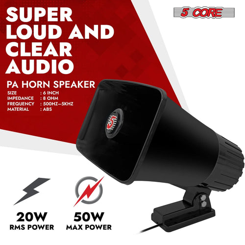 5 Core PA Speaker Pair 6 x 4" 50W Bull Horn Loud Audio Outdoor Speakers System 8Ohm Reflex Megaphone-1