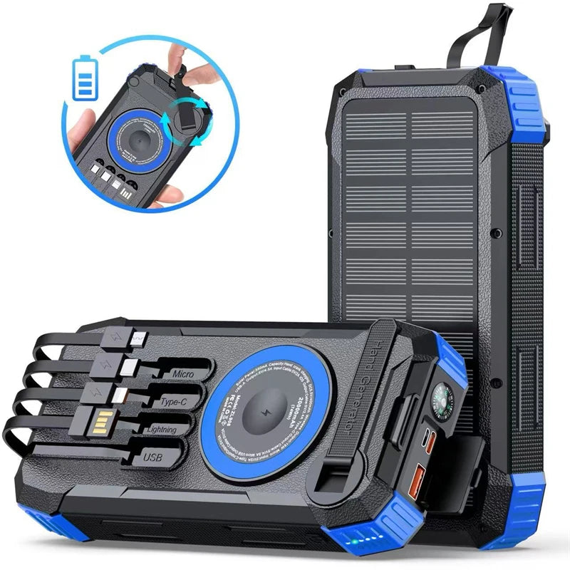 Hand Crank Solar Power Bank 20000mAh Magnetic Wireless 22.5W Fast Charging Powerbank with Light for iWatch for iPhone 16 Samsung