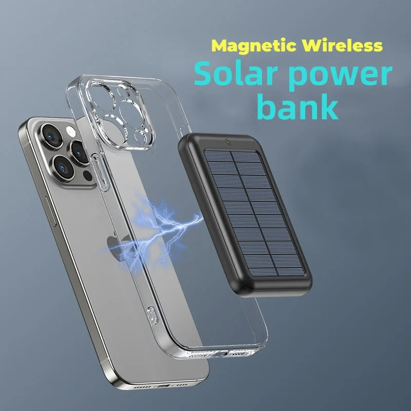 20000mAh  Solar Magnetic Fast Charge Power Bank, Wireless Charger with type-C,  Portable Solar Charger for IPhone Android