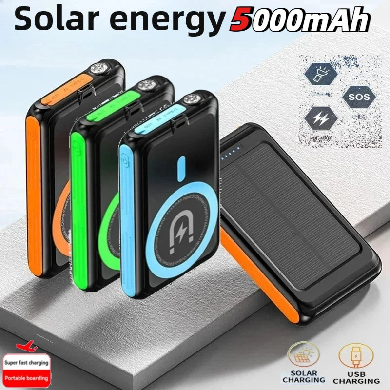 Portable Magnetic Power Bank 5000mAh with Super Bright LED Olar Power Bank for IPhone Samsung Xiaomi Huawei