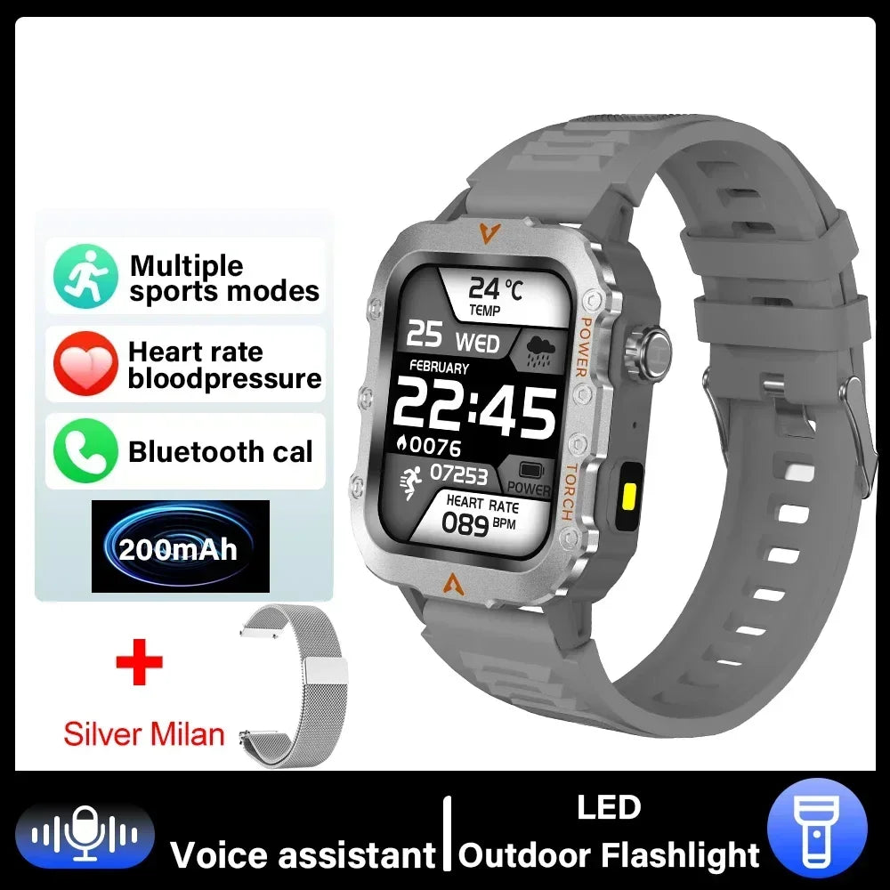 2025 Military Outdoor Smartwatch For Man Bluetooth reloj inteligente LED Flahlight 1.73inch Montres Hommes Sports Smart Watches