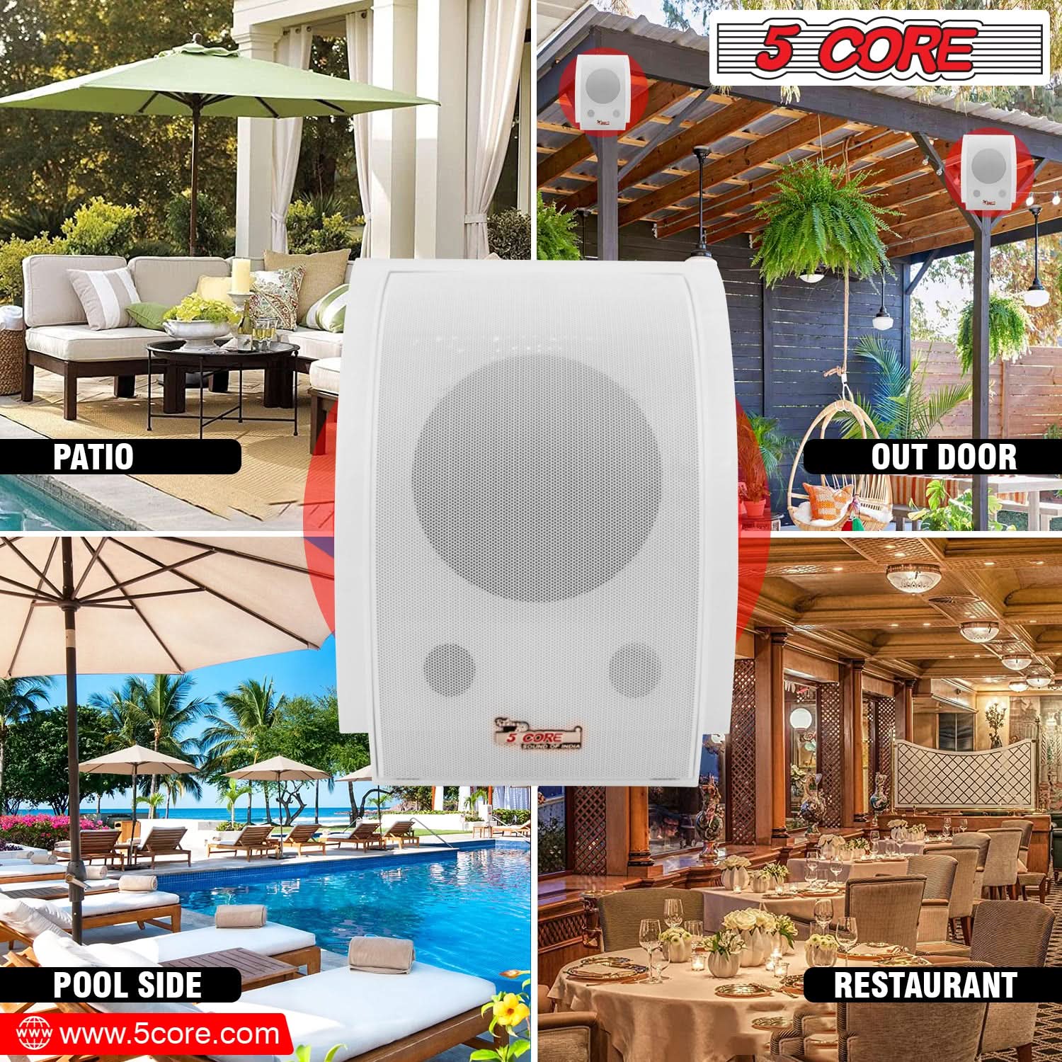5Core Outdoor Speakers Stereo In Wall 100W Peak Passive Home Audio System-4