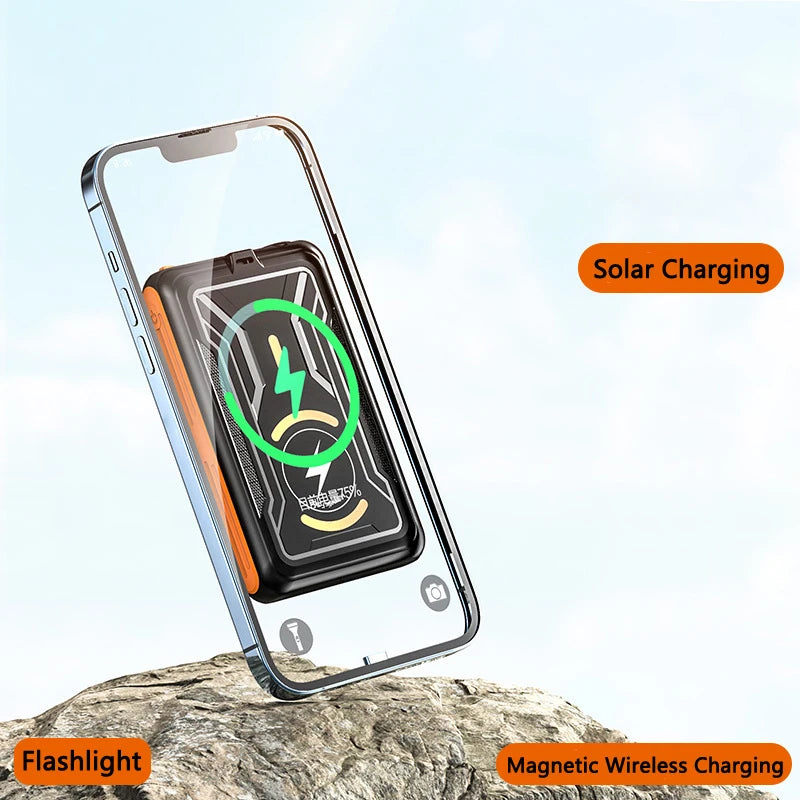 5000mAh Magnetic Wireless Charger Magsafe Solar Power Bank for iPhone 16 15 14 13 Mini Portable Induction Charger Spare Battery