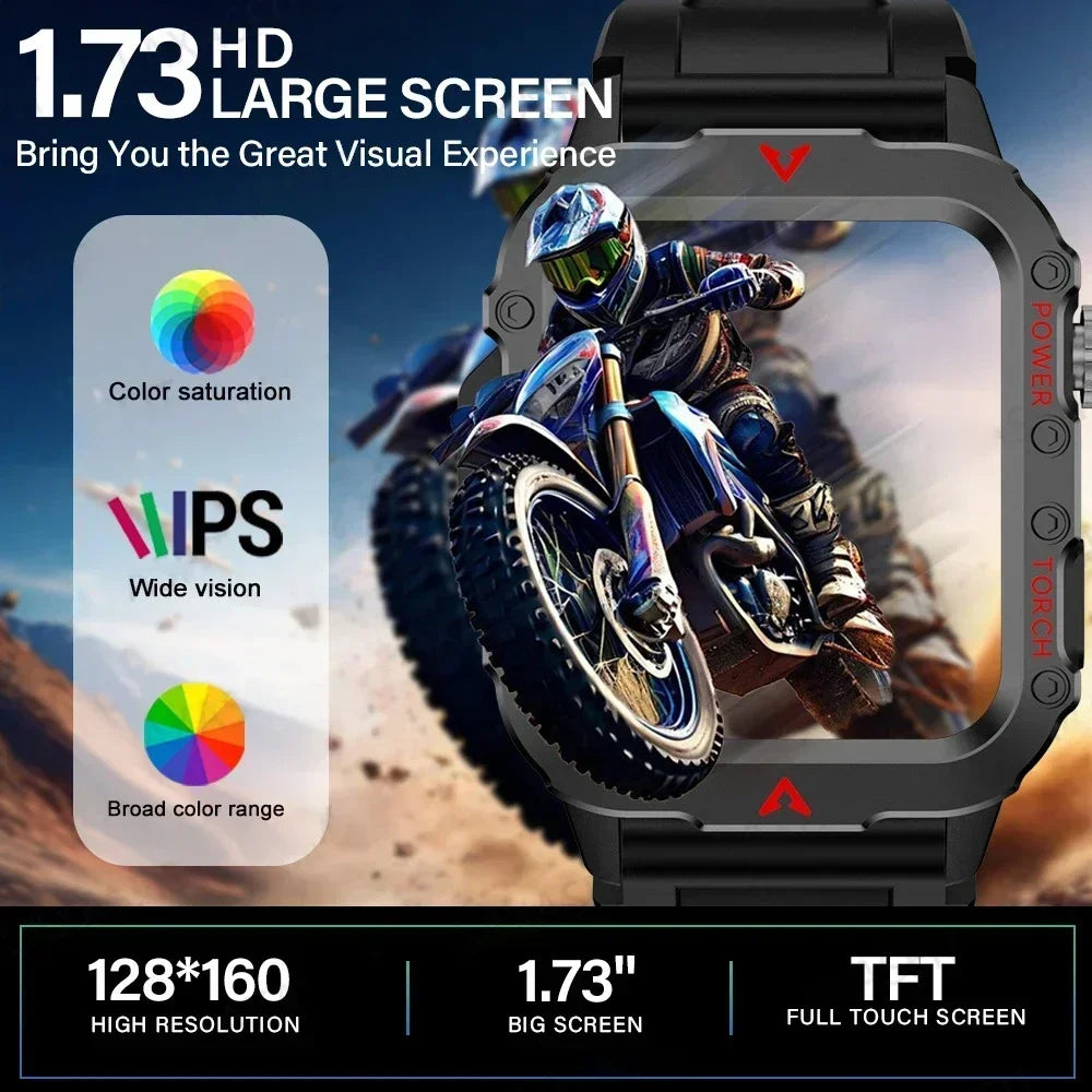 2025 Military Outdoor Smartwatch For Man Bluetooth reloj inteligente LED Flahlight 1.73inch Montres Hommes Sports Smart Watches