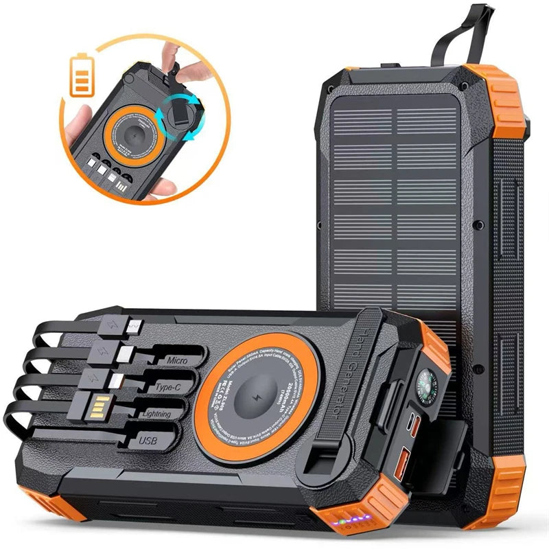 Hand Crank Solar Power Bank 20000mAh Magnetic Wireless 22.5W Fast Charging Powerbank with Light for iWatch for iPhone 16 Samsung