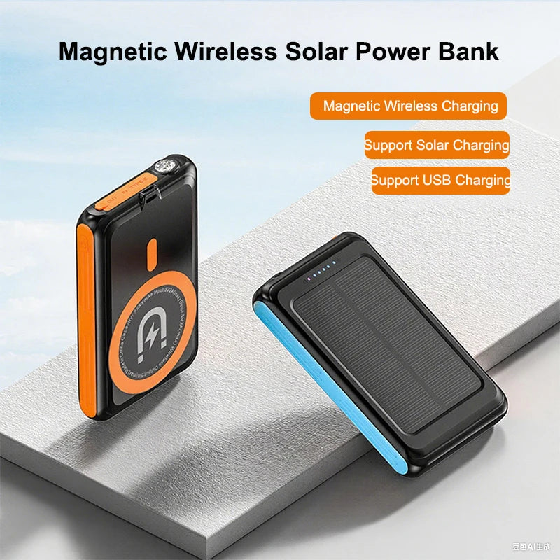 5000mAh Magnetic Wireless Charger Magsafe Solar Power Bank for iPhone 16 15 14 13 Mini Portable Induction Charger Spare Battery