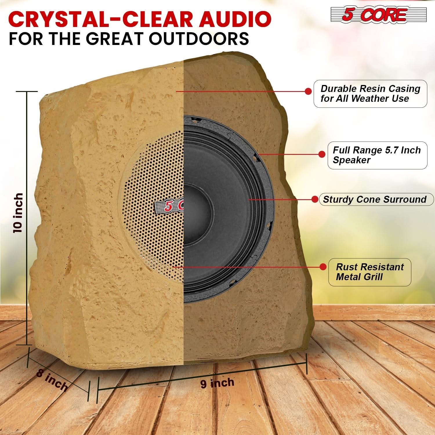 5 Core Rock Speaker Outdoor Waterproof Bluetooth Garden Speakers Solar & USB Charging RGB Colors for Patio Pool & Home-3