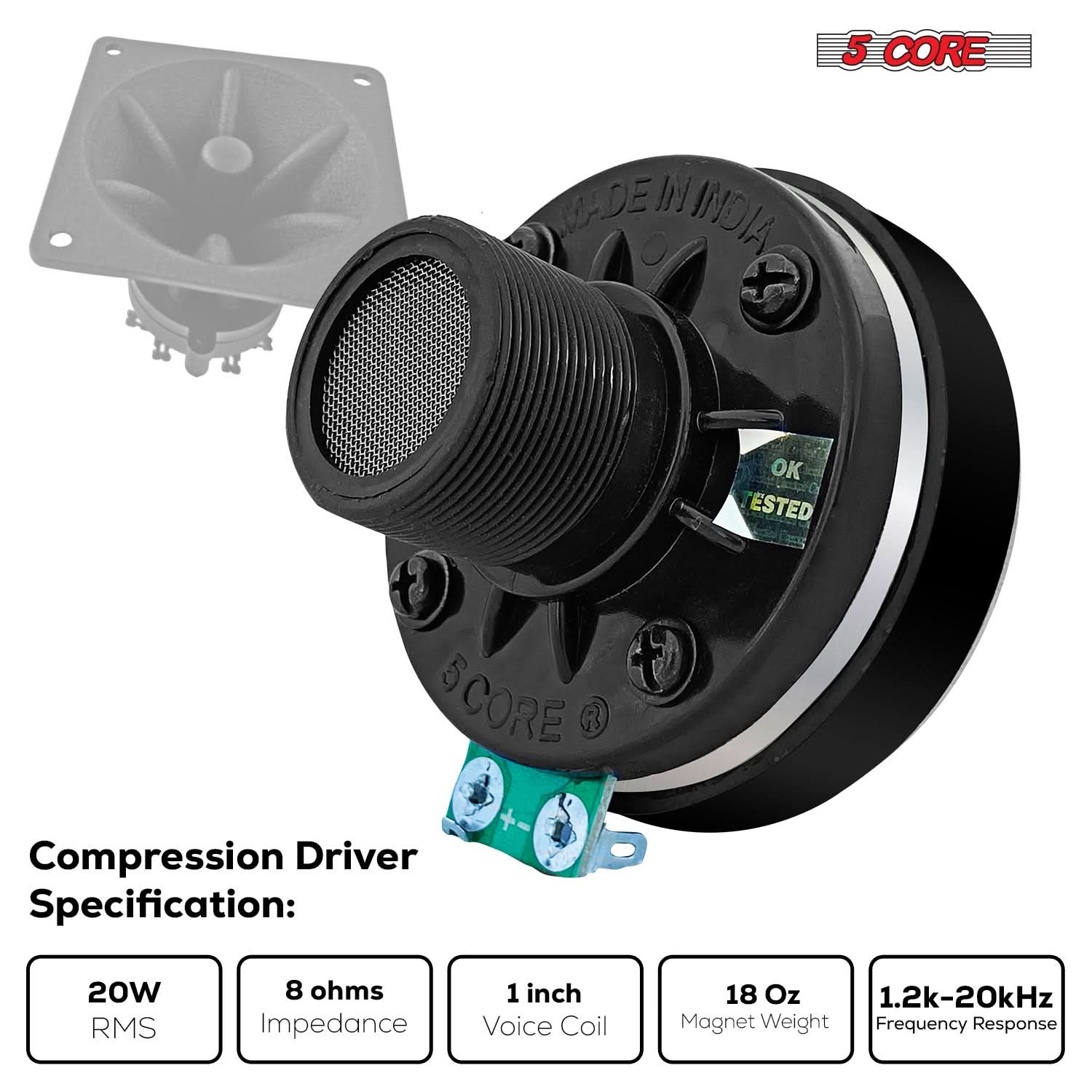 5Core Compression Driver 200W Peak Power Aluminum Tweeter Diaphragm 8 Ohm Horn Speaker-1