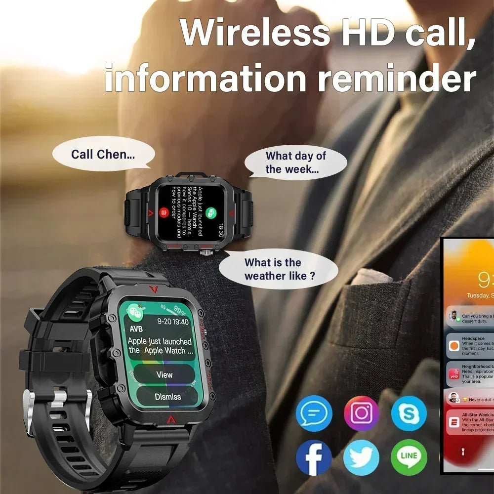 2025 Military Outdoor Smartwatch For Man Bluetooth reloj inteligente LED Flahlight 1.73inch Montres Hommes Sports Smart Watches