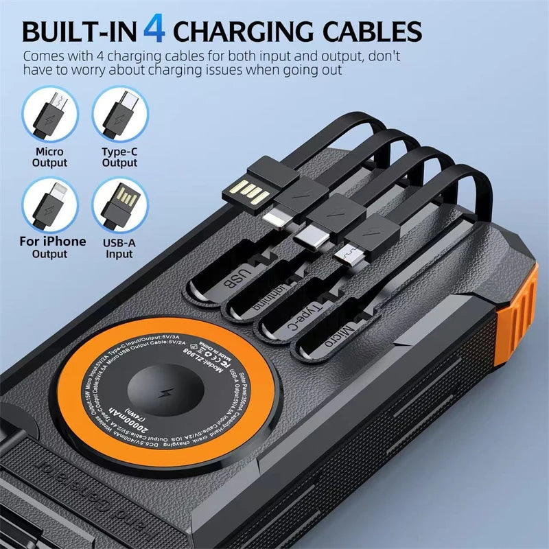 Hand Crank Solar Power Bank 20000mAh Magnetic Wireless 22.5W Fast Charging Powerbank with Light for iWatch for iPhone 16 Samsung
