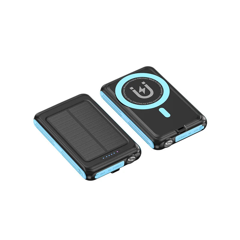 5000mAh Magnetic Wireless Charger Magsafe Solar Power Bank for iPhone 16 15 14 13 Mini Portable Induction Charger Spare Battery