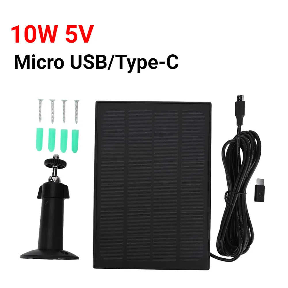 10W 5V Solar Panel Adjustable Wall Mount Solar Panel Micro USB Type C U-shaped Wireless Security Camera Solar Plate Kit Charger