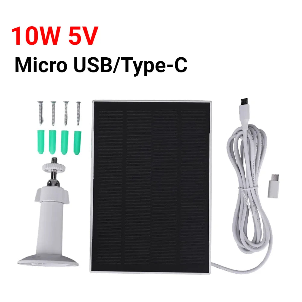 10W 5V Solar Panel Adjustable Wall Mount Solar Panel Micro USB Type C U-shaped Wireless Security Camera Solar Plate Kit Charger