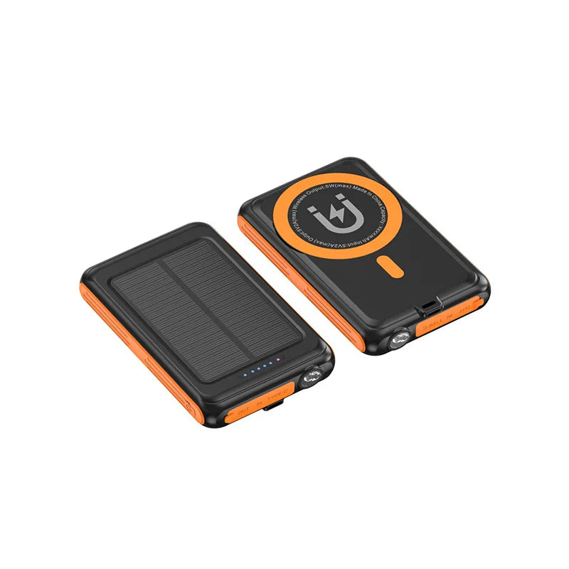 5000mAh Magnetic Wireless Charger Magsafe Solar Power Bank for iPhone 16 15 14 13 Mini Portable Induction Charger Spare Battery