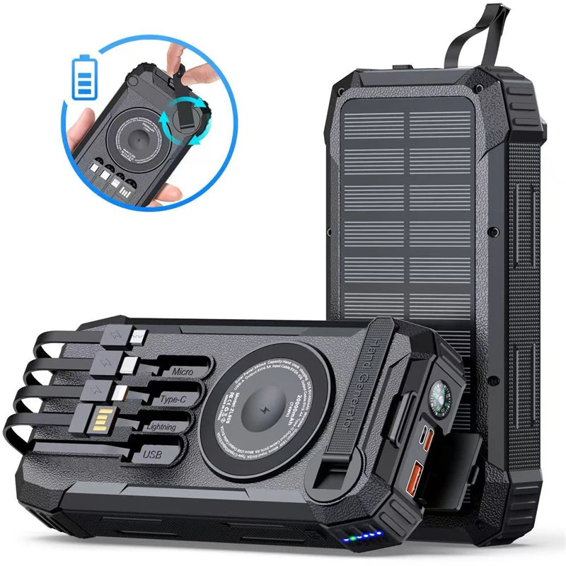 Hand Crank Solar Power Bank 20000mAh Magnetic Wireless 22.5W Fast Charging Powerbank with Light for iWatch for iPhone 16 Samsung
