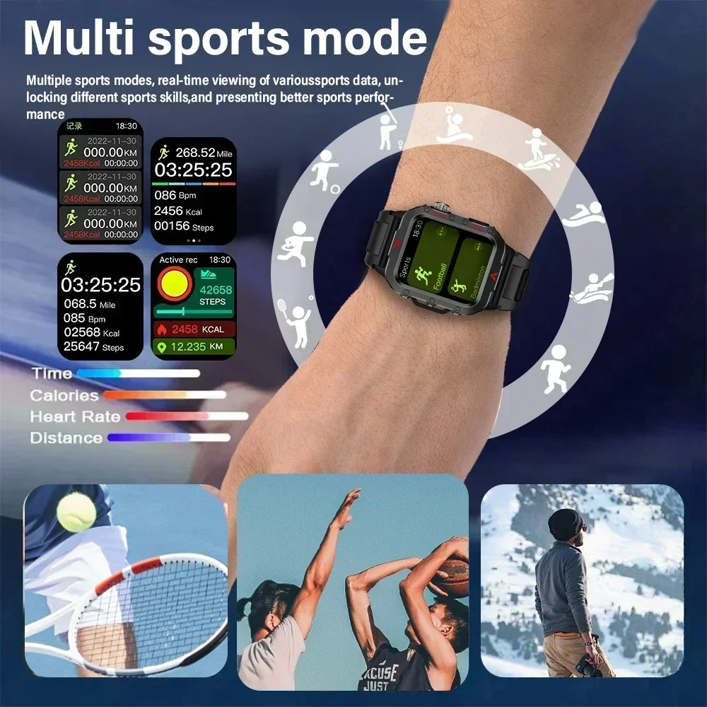 2025 Military Outdoor Smartwatch For Man Bluetooth reloj inteligente LED Flahlight 1.73inch Montres Hommes Sports Smart Watches