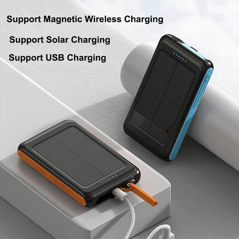 5000mAh Magnetic Wireless Charger Magsafe Solar Power Bank for iPhone 16 15 14 13 Mini Portable Induction Charger Spare Battery